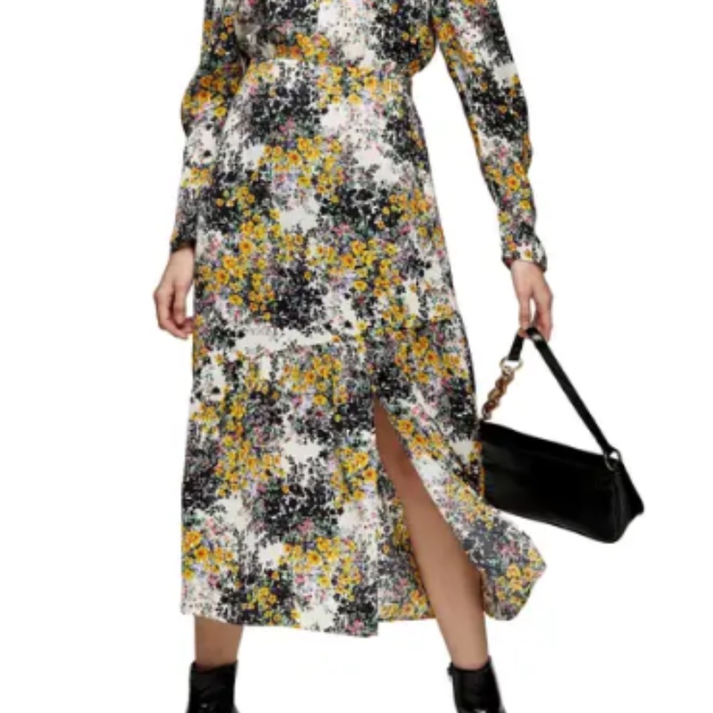 NWT Topshop Floral Long Sleeve Midi Dress 12 - Picture 4 of 11